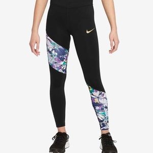 Nike Girls Dri-Fit One Energy Black  Floral Tight Fit Leggings Size Medium